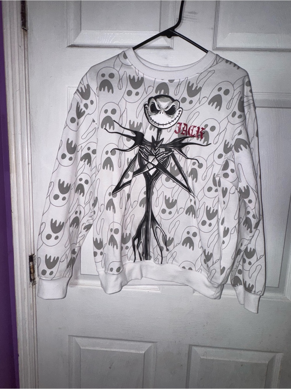 Disney White & Gray Jack Skellington Crewneck Sweater